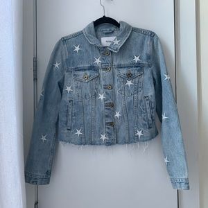 Pistola cropped shredded jean jacket with stars